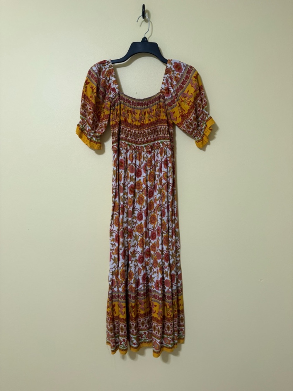 Boho Floral Maxi Dress in Mustard and Rust